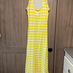 FRESTYLE YELLOW  AND WHITE STRIPED  LONG MAXI TANK DRESS SIZE M